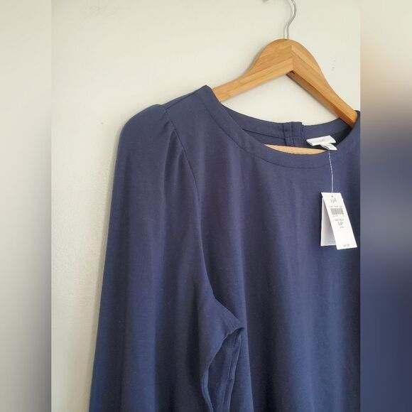 J. Jill Navy Blue Blouse With Long Sleeves And Shell Buttons Size Medium Petite - Picture 5 of 10